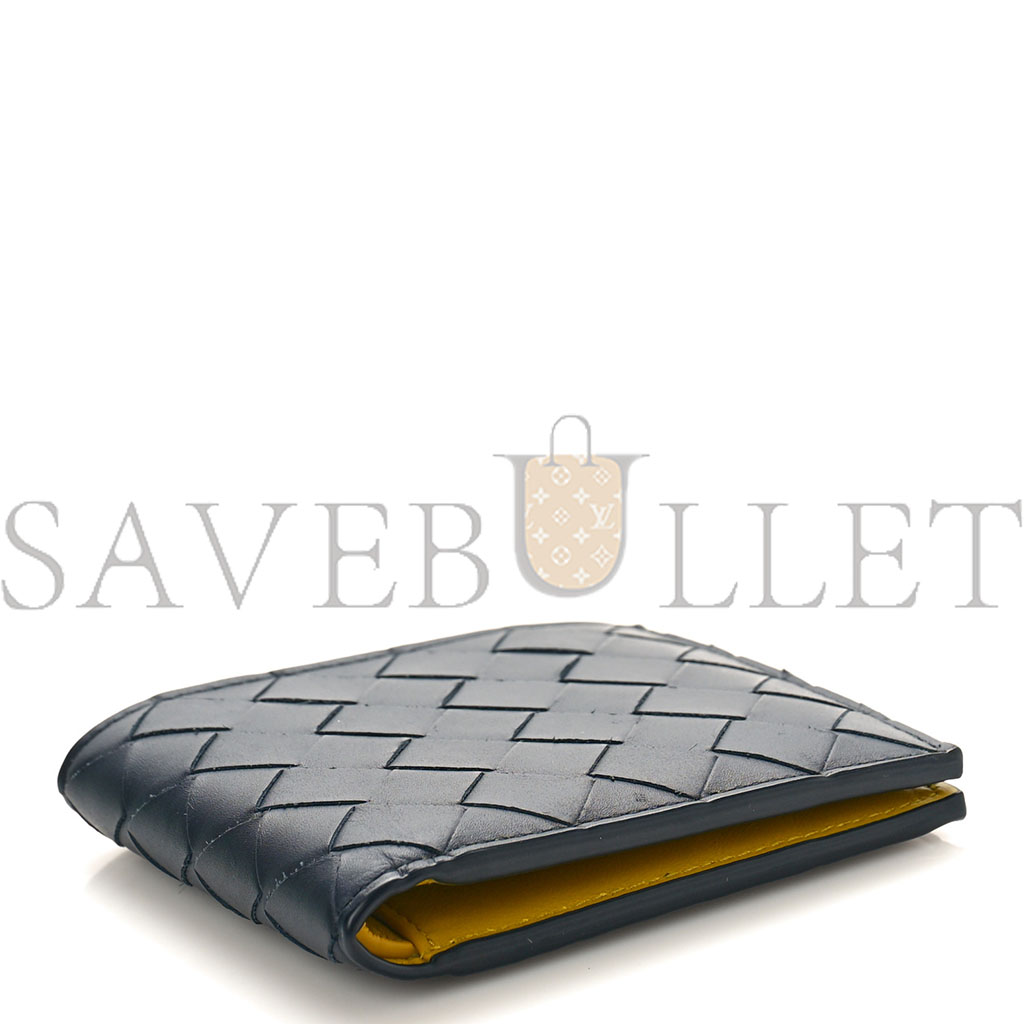 BOTTEGA VENETA NAPPA INTRECCIATO BI FOLD WALLET DENIM YELLOW  (11*9*1cm)